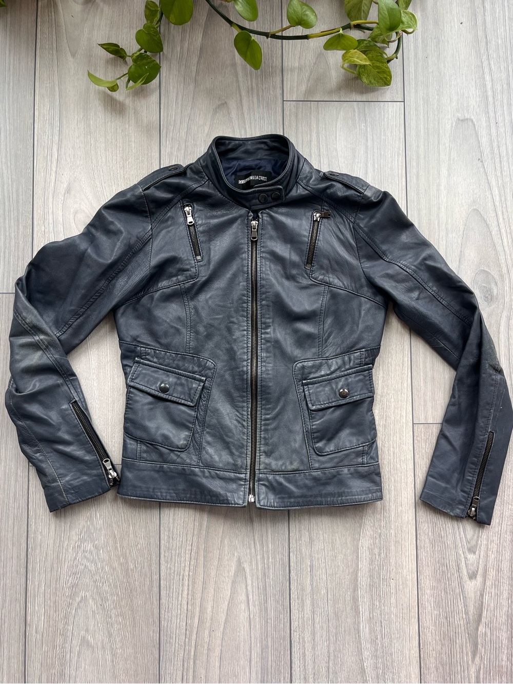 Vintage Navy Leather Women’s Biker Jacket